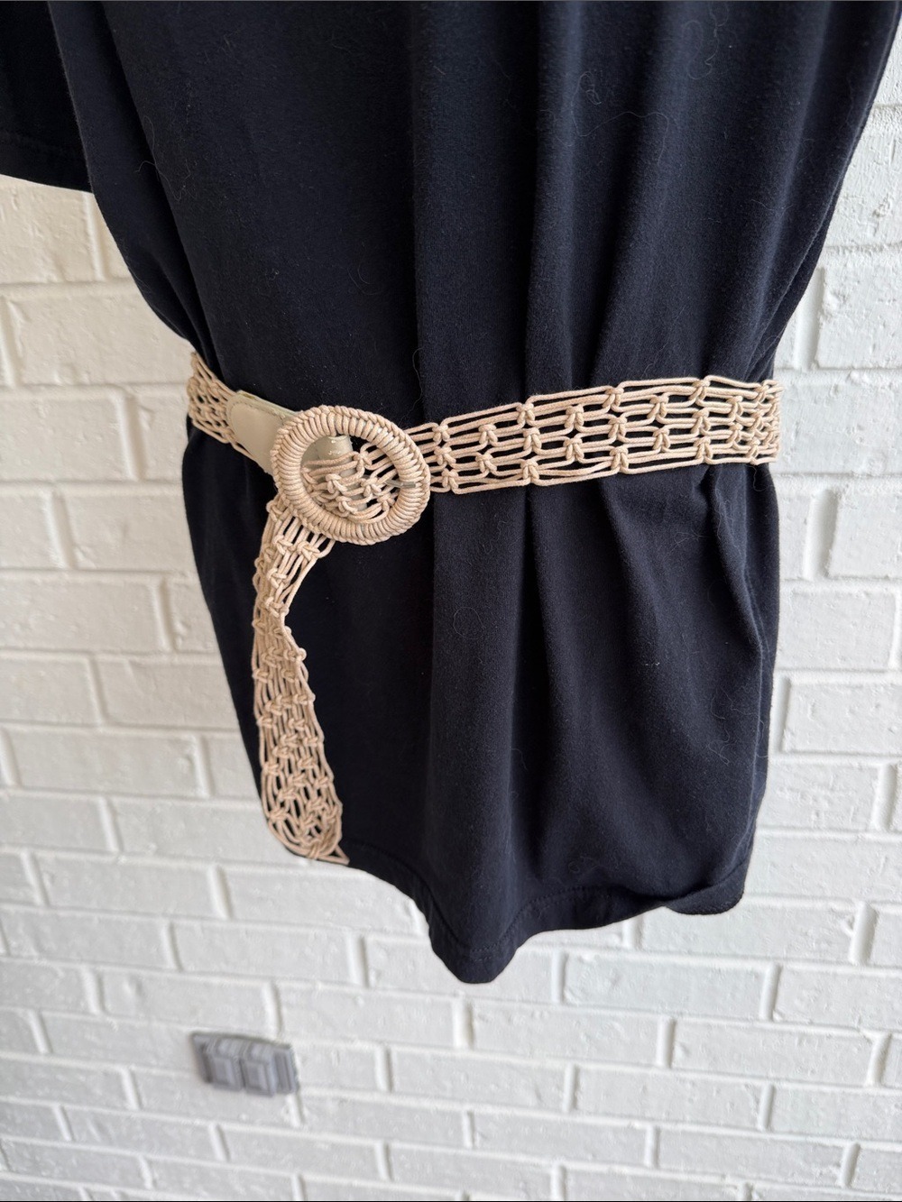 Beige Macramé Round Buckle Belt, 40” long, 1.5” wide Vintage Fun Boho Style